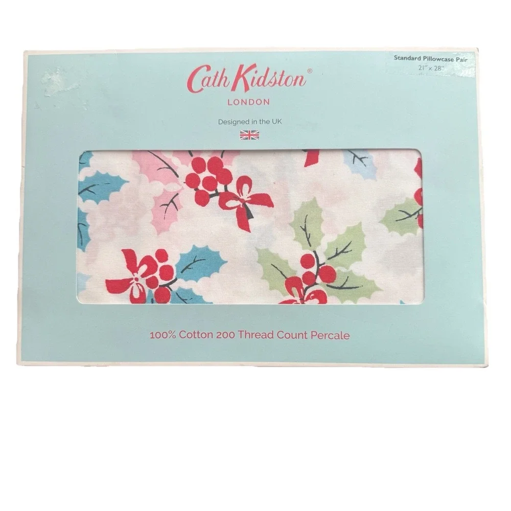 Cath Kidston London Christmas‎ holly multi set of 2 standard pillow cases